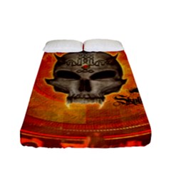 Awesome Skull With Celtic Knot With Fire On The Background Fitted Sheet (full/ Double Size) by FantasyWorld7