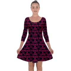 Peace And Love Typographic Print Pattern Quarter Sleeve Skater Dress