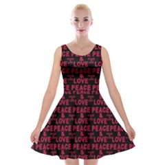 Peace And Love Typographic Print Pattern Velvet Skater Dress by dflcprintsclothing