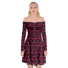 Peace And Love Typographic Print Pattern Off Shoulder Skater Dress