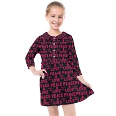 Peace And Love Typographic Print Pattern Kids  Quarter Sleeve Shirt Dress by dflcprintsclothing