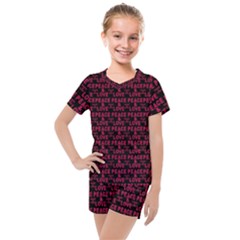 Peace And Love Typographic Print Pattern Kids  Mesh Tee And Shorts Set