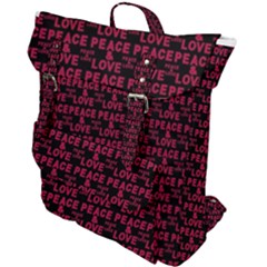 Peace And Love Typographic Print Pattern Buckle Up Backpack