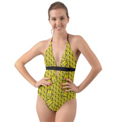 Gilet Jaune Pattern Yellowvests Cowcow Gilet Jaune Pattern Funny Yellow Vests Halter Cut-out One Piece Swimsuit by snek