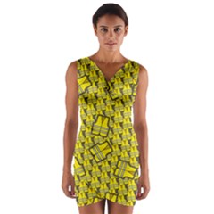 Gilet Jaune Pattern Yellowvests Cowcow Gilet Jaune Pattern Funny Yellow Vests Wrap Front Bodycon Dress by snek