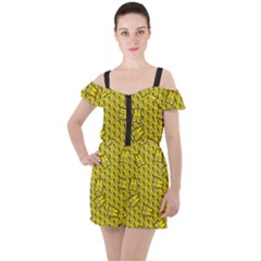 Gilet Jaune Pattern Yellowvests Cowcow Gilet Jaune Pattern Funny Yellow Vests Ruffle Cut Out Chiffon Playsuit by snek