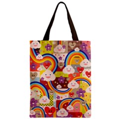 Rainbow Vintage Retro Style Kids Rainbow Vintage Retro Style Kid Funny Pattern With 80s Clouds Zipper Classic Tote Bag by genx