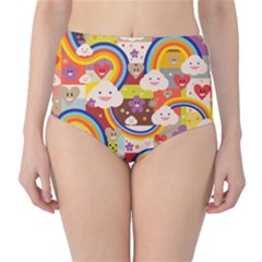 Rainbow Vintage Retro Style Kids Rainbow Vintage Retro Style Kid Funny Pattern With 80s Clouds Classic High-waist Bikini Bottoms by genx