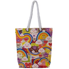 Rainbow Vintage Retro Style Kids Rainbow Vintage Retro Style Kid Funny Pattern With 80s Clouds Full Print Rope Handle Tote (small) by genx