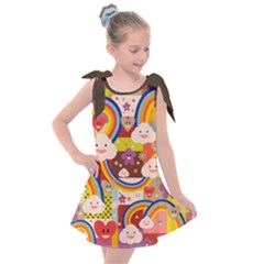 Rainbow Vintage Retro Style Kids Rainbow Vintage Retro Style Kid Funny Pattern With 80s Clouds Kids  Tie Up Tunic Dress by genx