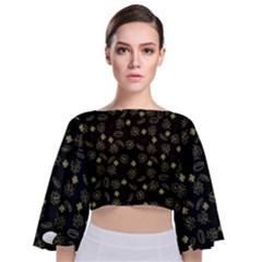 St Patricks Day Pattern Tie Back Butterfly Sleeve Chiffon Top