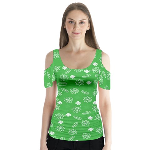 St Patricks Day Pattern Butterfly Sleeve Cutout Tee  by Valentinaart