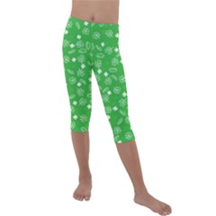 St Patricks Day Pattern Kids  Lightweight Velour Capri Leggings  by Valentinaart