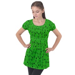 St Patricks Day Pattern Puff Sleeve Tunic Top by Valentinaart