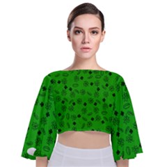 St Patricks Day Pattern Tie Back Butterfly Sleeve Chiffon Top