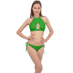 St Patricks Day Pattern Cross Front Halter Bikini Set by Valentinaart