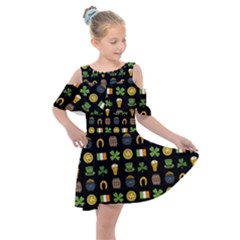 St Patricks Day Pattern Kids  Shoulder Cutout Chiffon Dress