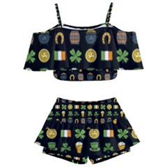 St Patricks Day Pattern Kids  Off Shoulder Skirt Bikini by Valentinaart