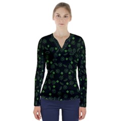 St Patricks Day Pattern V-neck Long Sleeve Top by Valentinaart