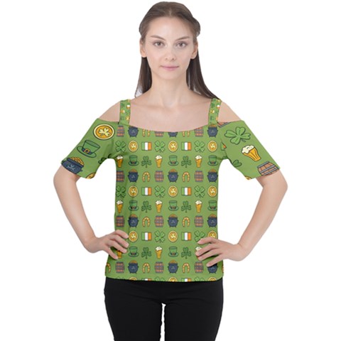 St Patricks Day Pattern Cutout Shoulder Tee by Valentinaart