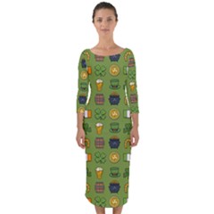 St Patricks Day Pattern Quarter Sleeve Midi Bodycon Dress