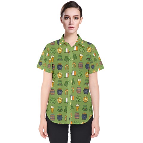 St Patricks Day Pattern Women s Short Sleeve Shirt by Valentinaart