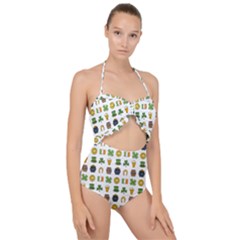 St Patricks Day Pattern Scallop Top Cut Out Swimsuit