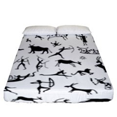 Petroglyph Runic Cavemen Nordic Black Paleo Drawings Pattern Fitted Sheet (king Size) by snek