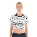 Petroglyph Runic Cavemen Nordic Black Paleo Drawings Pattern Cotton Crop Top View1