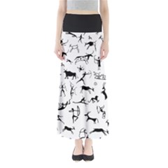 Petroglyph Runic Cavemen Nordic Black Paleo Drawings Pattern Full Length Maxi Skirt by snek