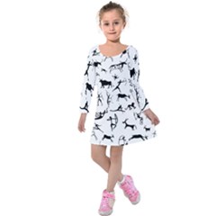 Petroglyph Runic Cavemen Nordic Black Paleo Drawings Pattern Kids  Long Sleeve Velvet Dress by snek