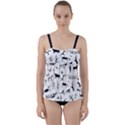 Petroglyph Runic Cavemen Nordic Black Paleo Drawings Pattern Twist Front Tankini Set View1