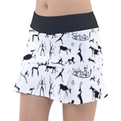 Petroglyph Runic Cavemen Nordic Black Paleo Drawings Pattern Tennis Skirt by snek