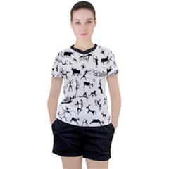 Petroglyph Runic Cavemen Nordic Black Paleo Drawings Pattern Women s Tee And Shorts Set