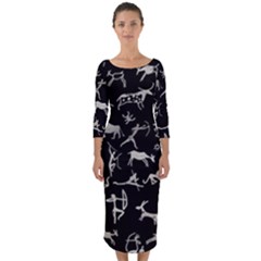 Petroglyph Nordic Beige And Black Background Petroglyph Nordic Beige And Black Background Quarter Sleeve Midi Bodycon Dress by snek