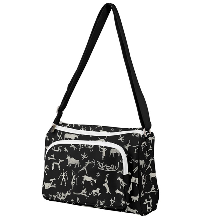 Petroglyph Nordic Beige And Black Background Petroglyph Nordic Beige And Black Background Front Pocket Crossbody Bag