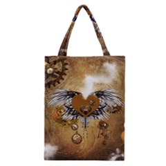 Wonderful Steampunk Heart With Wings, Clocks And Gears Classic Tote Bag by FantasyWorld7