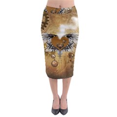 Wonderful Steampunk Heart With Wings, Clocks And Gears Midi Pencil Skirt by FantasyWorld7