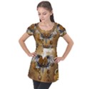 Wonderful Steampunk Heart With Wings, Clocks And Gears Puff Sleeve Tunic Top View1