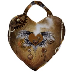 Wonderful Steampunk Heart With Wings, Clocks And Gears Giant Heart Shaped Tote by FantasyWorld7