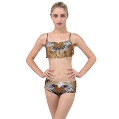 Wonderful Steampunk Heart With Wings, Clocks And Gears Layered Top Bikini Set