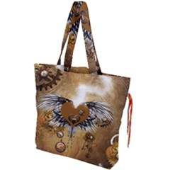 Wonderful Steampunk Heart With Wings, Clocks And Gears Drawstring Tote Bag