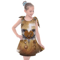 Wonderful Steampunk Heart With Wings, Clocks And Gears Kids  Tie Up Tunic Dress