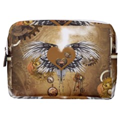 Wonderful Steampunk Heart With Wings, Clocks And Gears Make Up Pouch (medium)