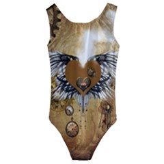 Wonderful Steampunk Heart With Wings, Clocks And Gears Kids  Cut-out Back One Piece Swimsuit