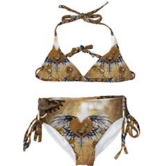 Wonderful Steampunk Heart With Wings, Clocks And Gears Kids  Classic Bikini Set