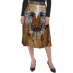 Wonderful Steampunk Heart With Wings, Clocks And Gears Classic Velour Midi Skirt  by FantasyWorld7