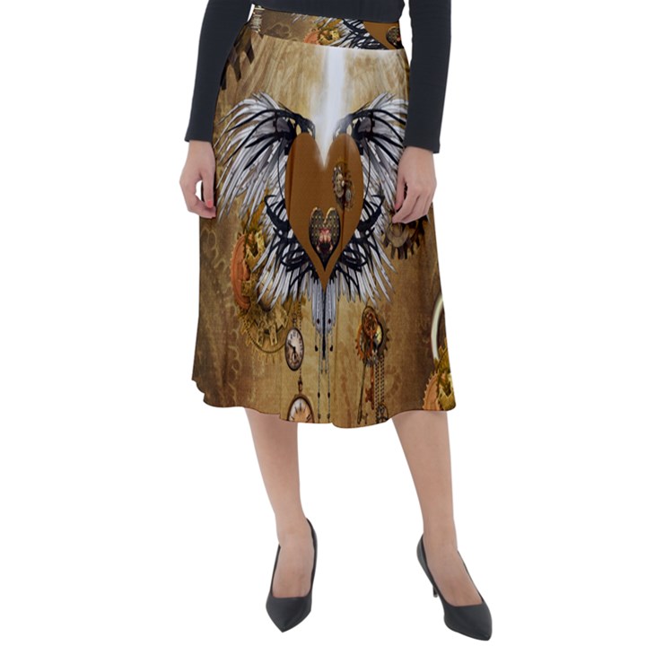 Wonderful Steampunk Heart With Wings, Clocks And Gears Classic Velour Midi Skirt 