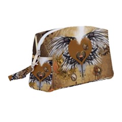 Wonderful Steampunk Heart With Wings, Clocks And Gears Wristlet Pouch Bag (medium)