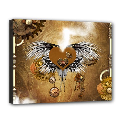 Wonderful Steampunk Heart With Wings, Clocks And Gears Canvas 14  X 11  (stretched) by FantasyWorld7